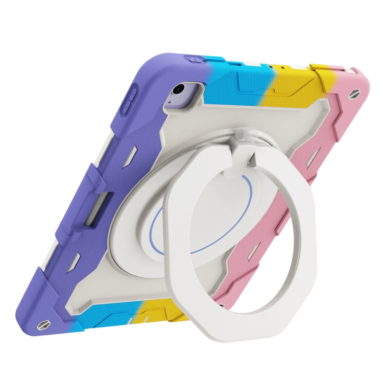For iPad Air 13 2024 / 2025 Armor Portable Rotating Ring Holder Silicone Tablet Case with Pen Slot(Colorful Pink) - iPad Air 13 2025 / 2024 Cases by buy2fix | Online Shopping UK | buy2fix