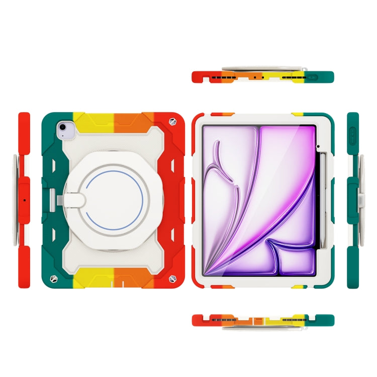 For iPad Air 13 2024 / 2025 Armor Portable Rotating Ring Holder Silicone Tablet Case with Pen Slot(Colorful Red) - iPad Air 13 2025 / 2024 Cases by buy2fix | Online Shopping UK | buy2fix