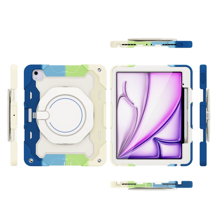 For iPad Air 13 2024 / 2025 Armor Portable Rotating Ring Holder Silicone Tablet Case with Pen Slot(Colorful Blue) - iPad Air 13 2025 / 2024 Cases by buy2fix | Online Shopping UK | buy2fix