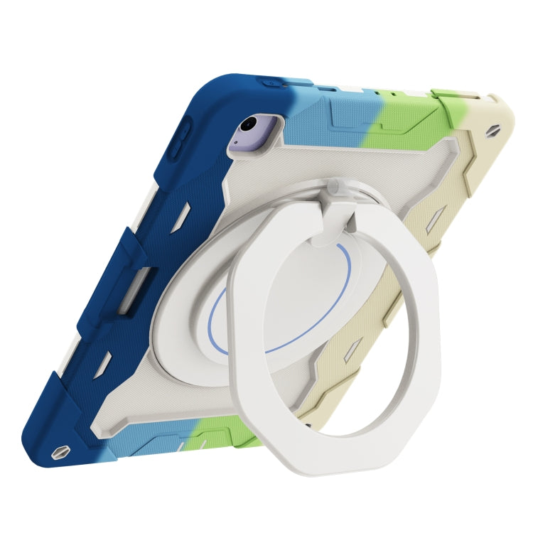 For iPad Air 13 2024 / 2025 Armor Portable Rotating Ring Holder Silicone Tablet Case with Pen Slot(Colorful Blue) - iPad Air 13 2025 / 2024 Cases by buy2fix | Online Shopping UK | buy2fix