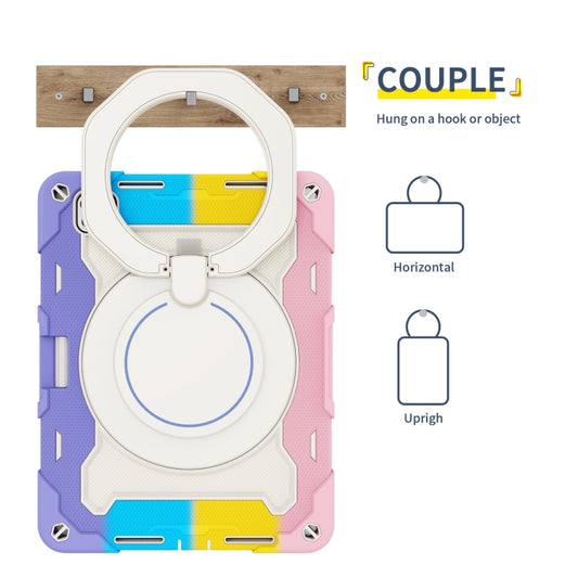 For iPad Pro 11 2025 / 2024 Armor Portable Rotating Ring Holder Silicone Tablet Case with Pen Slot(Colorful Pink) by buy2fix