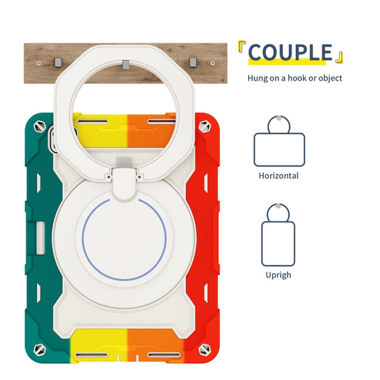 For iPad Pro 11 2025 / 2024 Armor Portable Rotating Ring Holder Silicone Tablet Case with Pen Slot(Colorful Red) by buy2fix