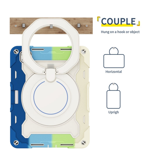 For iPad Pro 11 2025 / 2024 Armor Portable Rotating Ring Holder Silicone Tablet Case with Pen Slot(Colorful Blue) by buy2fix