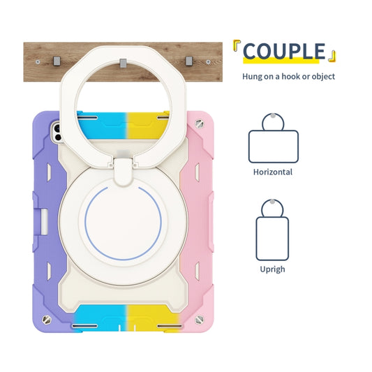 For iPad Pro 13 2025 / 2024 Armor Portable Rotating Ring Holder Silicone Tablet Case with Pen Slot(Colorful Pink) by buy2fix