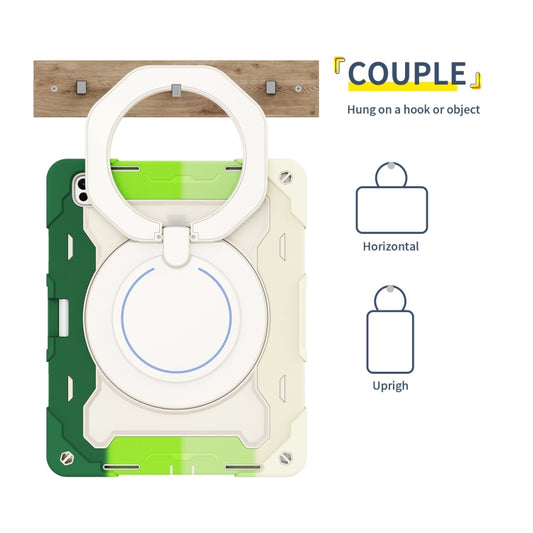 For iPad Pro 13 2025 / 2024 Armor Portable Rotating Ring Holder Silicone Tablet Case with Pen Slot(Colorful Green) by buy2fix