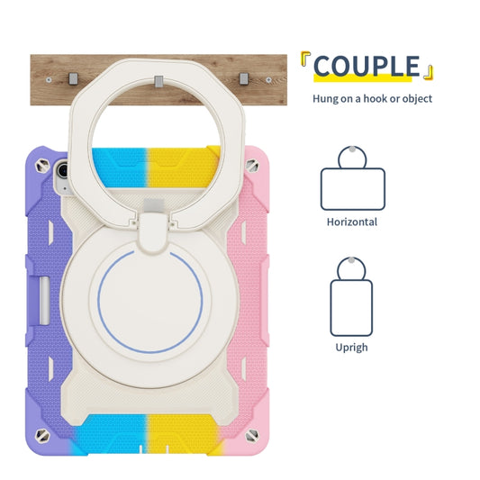 For iPad Air 11 2024 / 2025 Armor Portable Rotating Ring Holder Silicone Tablet Case with Pen Slot(Colorful Pink) by buy2fix