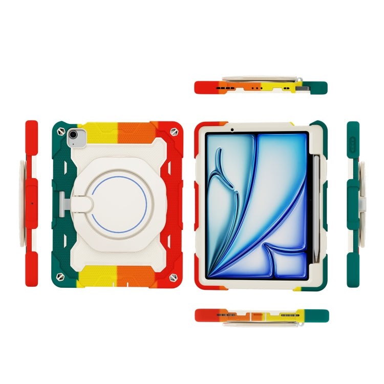 For iPad Air 11 2024 / 2025 Armor Portable Rotating Ring Holder Silicone Tablet Case with Pen Slot(Colorful Red) - iPad Air 11 2025 / 2024 Cases by buy2fix | Online Shopping UK | buy2fix