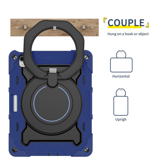 For iPad Air 11 2024 / 2025 Armor Portable Rotating Ring Holder Silicone Tablet Case with Pen Slot(Navy Blue) by buy2fix