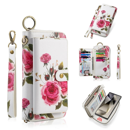 For Samsung Galaxy S24 5G POLA Flower Multi-functional Zipper Wallet Leather Phone Case(Beige) - Galaxy S24 5G Cases by buy2fix | Online Shopping UK | buy2fix