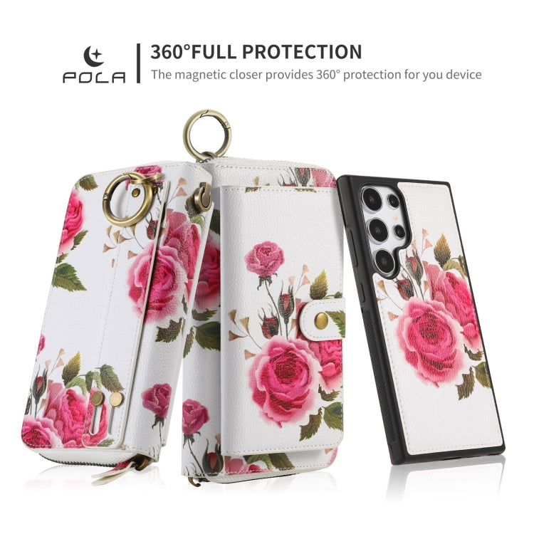 For Samsung Galaxy S24 5G POLA Flower Multi-functional Zipper Wallet Leather Phone Case(Beige) - Galaxy S24 5G Cases by buy2fix | Online Shopping UK | buy2fix