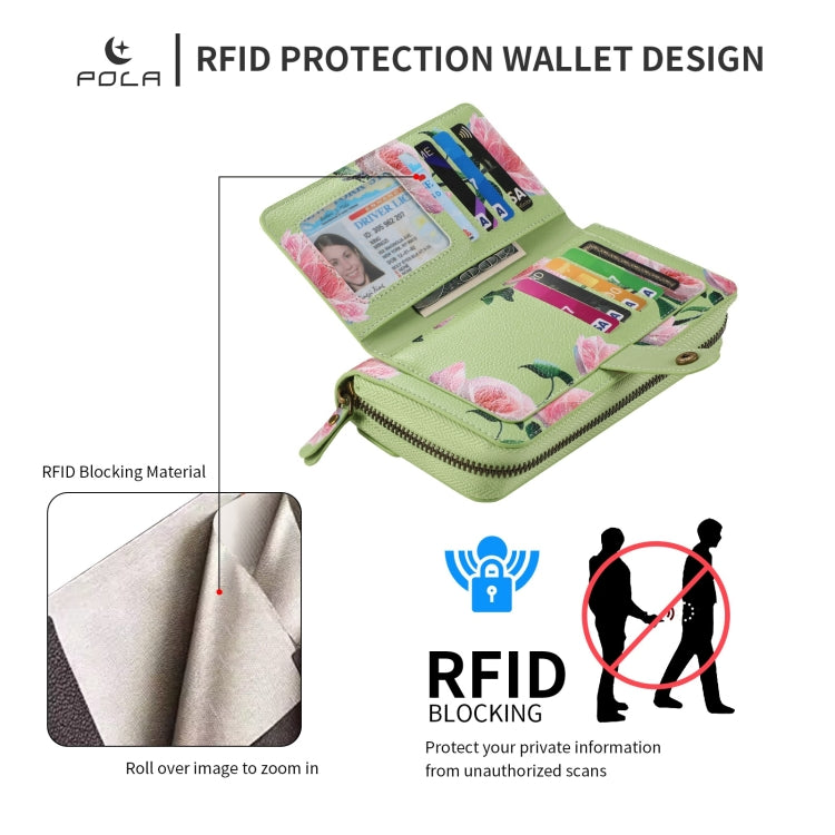 For Samsung Galaxy S23+ 5G POLA Flower Multi-functional Zipper Wallet Leather Phone Case(Green) - Galaxy S23+ 5G Cases by buy2fix | Online Shopping UK | buy2fix