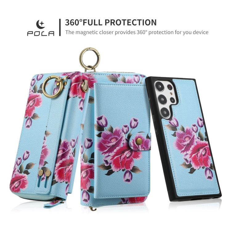 For Samsung Galaxy S23+ 5G POLA Flower Multi-functional Zipper Wallet Leather Phone Case(Sky Blue) - Galaxy S23+ 5G Cases by buy2fix | Online Shopping UK | buy2fix