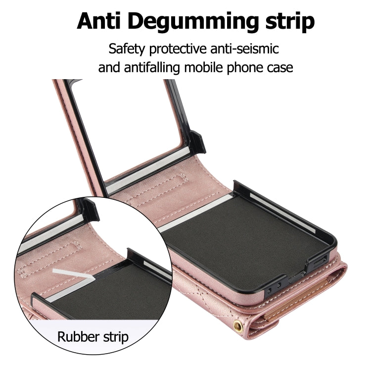 For Samsung Galaxy Z Flip6 Splicing Rhombic Texture Phone Case with Long & Short Lanyard, Not Included Pen(Rose Gold) - Galaxy Z Flip6 5G Cases by buy2fix | Online Shopping UK | buy2fix