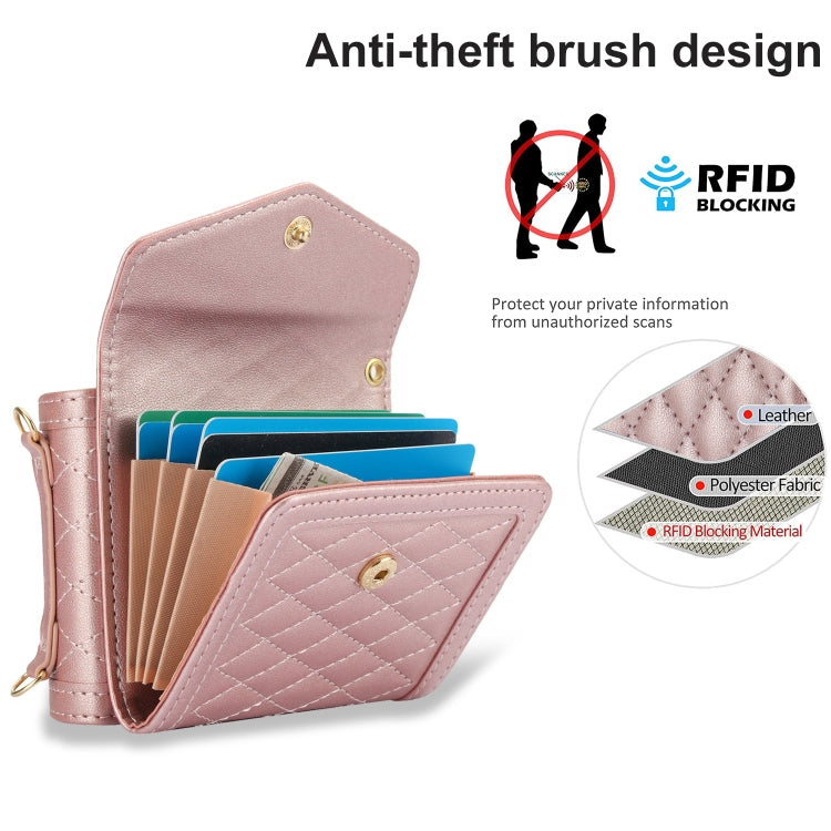 For Samsung Galaxy Z Flip6 Splicing Rhombic Texture Phone Case with Long & Short Lanyard, Not Included Pen(Rose Gold) - Galaxy Z Flip6 5G Cases by buy2fix | Online Shopping UK | buy2fix