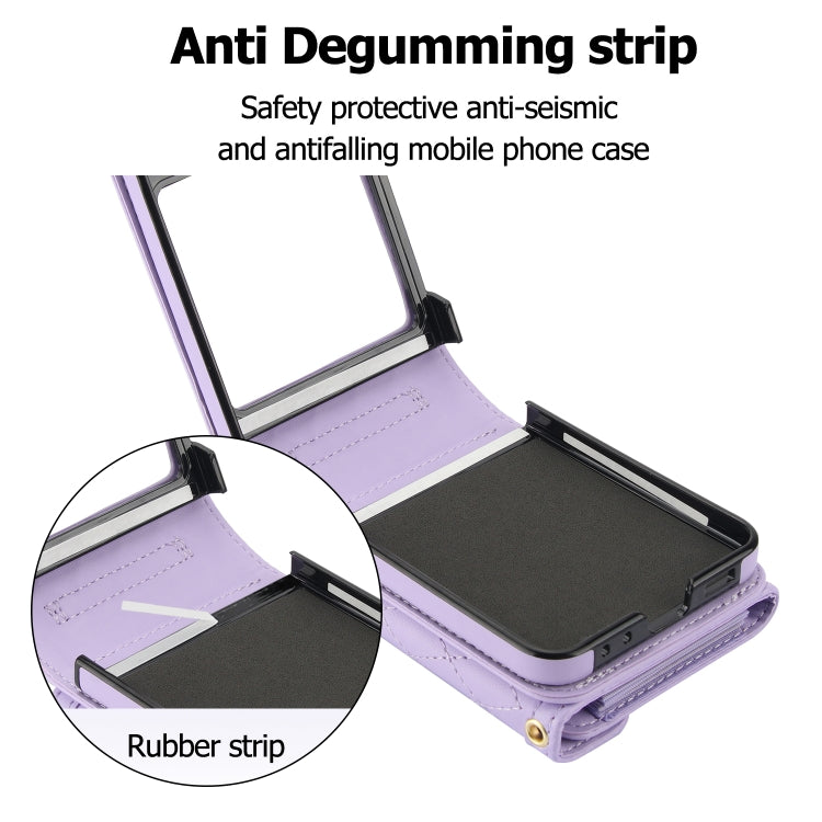 For Samsung Galaxy Z Flip6 Splicing Rhombic Texture Phone Case with Long & Short Lanyard, Not Included Pen(Purple) - Galaxy Z Flip6 5G Cases by buy2fix | Online Shopping UK | buy2fix