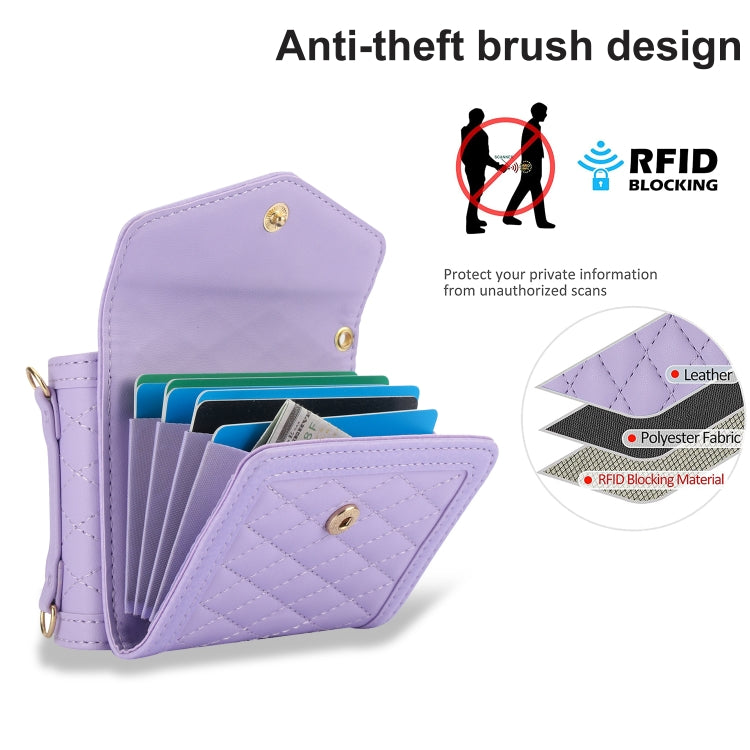 For Samsung Galaxy Z Flip6 Splicing Rhombic Texture Phone Case with Long & Short Lanyard, Not Included Pen(Purple) - Galaxy Z Flip6 5G Cases by buy2fix | Online Shopping UK | buy2fix