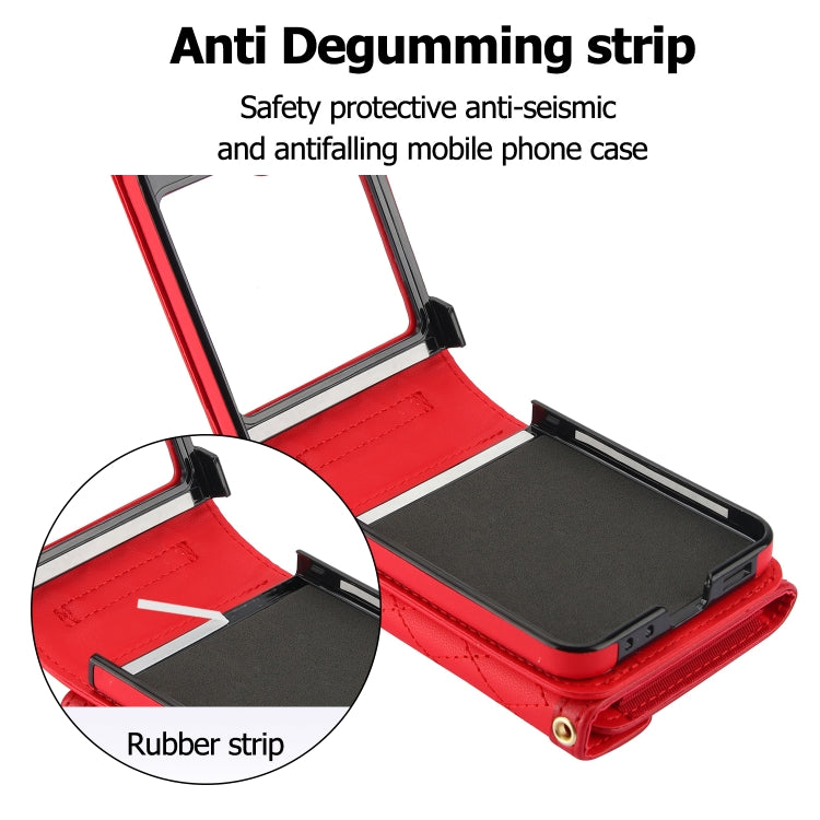 For Samsung Galaxy Z Flip6 Splicing Rhombic Texture Phone Case with Long & Short Lanyard, Not Included Pen(Red) - Galaxy Z Flip6 5G Cases by buy2fix | Online Shopping UK | buy2fix