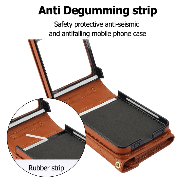 For Samsung Galaxy Z Flip6 Splicing Rhombic Texture Phone Case with Long & Short Lanyard, Not Included Pen(Brown) - Galaxy Z Flip6 5G Cases by buy2fix | Online Shopping UK | buy2fix