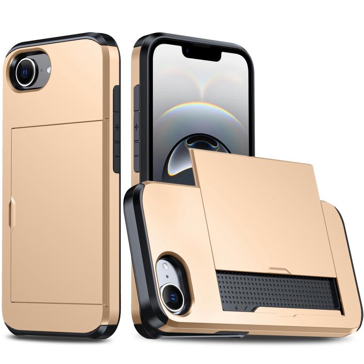 For iPhone 16e Shockproof Armor Phone Case with Card Slot(Gold) - iPhone 16e Cases by buy2fix | Online Shopping UK | buy2fix