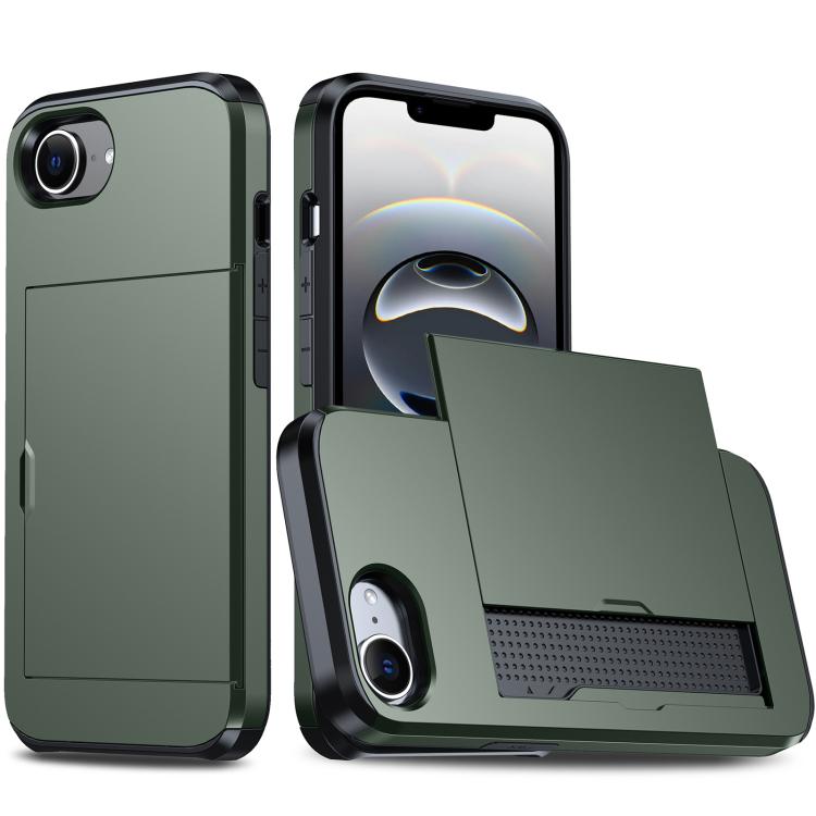 For iPhone 16e Shockproof Armor Phone Case with Card Slot(Dark Green) - iPhone 16e Cases by buy2fix | Online Shopping UK | buy2fix