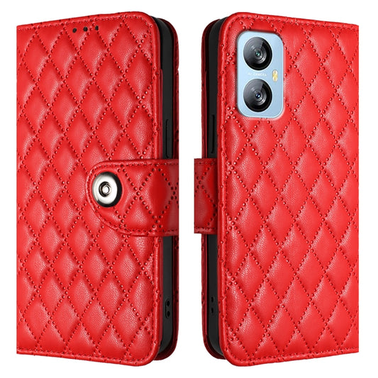 For Blackview A52 Rhombic Texture Flip Leather Phone Case with Lanyard(Red) by buy2fix