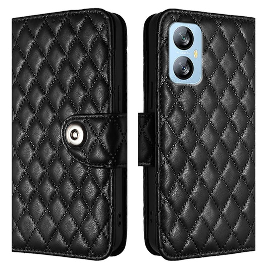 For Blackview A52 Rhombic Texture Flip Leather Phone Case with Lanyard(Black) by buy2fix