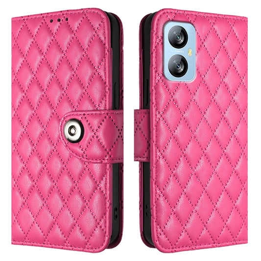 For Blackview A52 Rhombic Texture Flip Leather Phone Case with Lanyard(Rose Red) by buy2fix