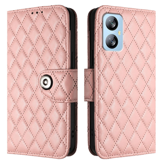 For Blackview A52 Rhombic Texture Flip Leather Phone Case with Lanyard(Coral Pink) by buy2fix