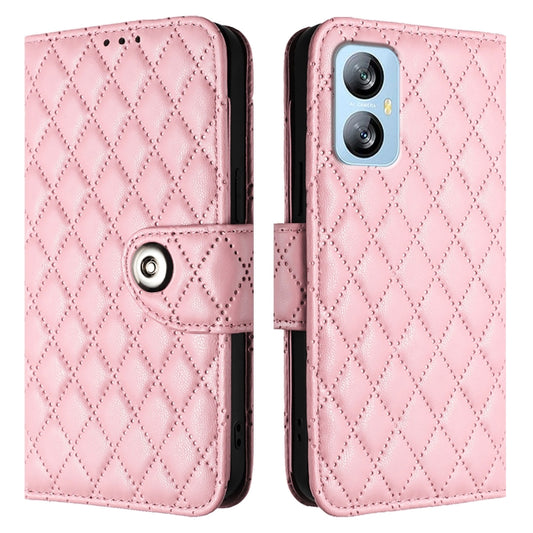 For Blackview A52 Rhombic Texture Flip Leather Phone Case with Lanyard(Pink) by buy2fix
