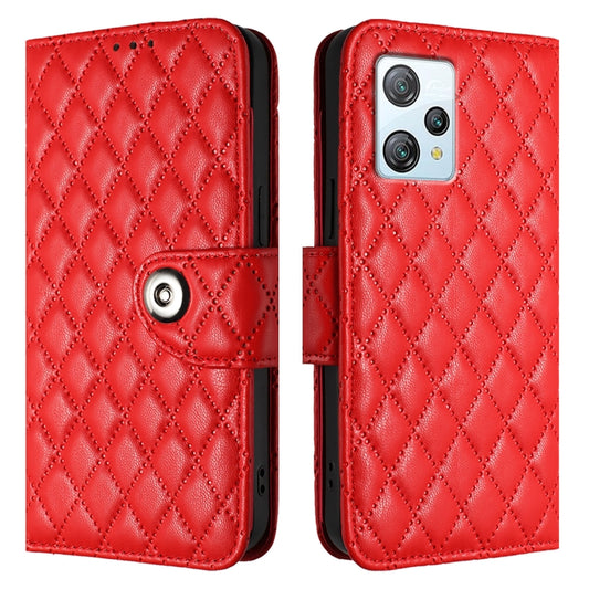 For Blackview A53 Rhombic Texture Flip Leather Phone Case with Lanyard(Red) by buy2fix