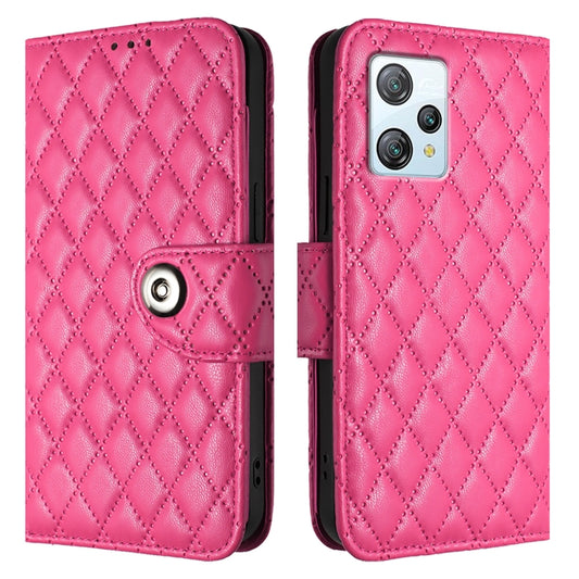 For Blackview A53 Rhombic Texture Flip Leather Phone Case with Lanyard(Rose Red) by buy2fix