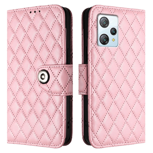 For Blackview A53 Rhombic Texture Flip Leather Phone Case with Lanyard(Pink) by buy2fix