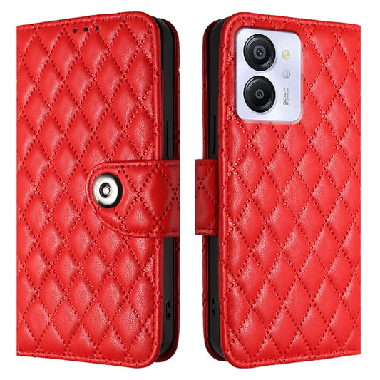 For Blackview Color 8 Rhombic Texture Flip Leather Phone Case with Lanyard(Red) by buy2fix