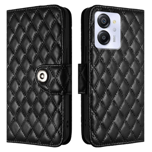 For Blackview Color 8 Rhombic Texture Flip Leather Phone Case with Lanyard(Black) by buy2fix