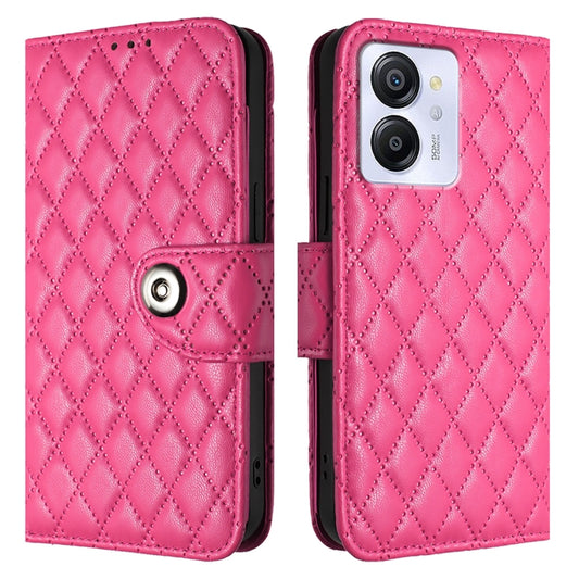 For Blackview Color 8 Rhombic Texture Flip Leather Phone Case with Lanyard(Rose Red) by buy2fix