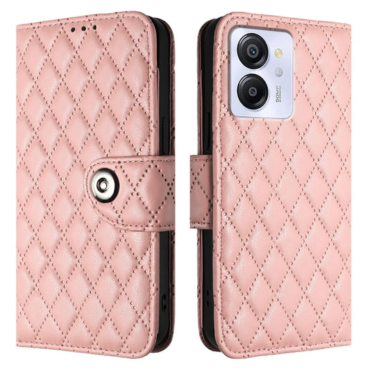 For Blackview Color 8 Rhombic Texture Flip Leather Phone Case with Lanyard(Coral Pink) by buy2fix