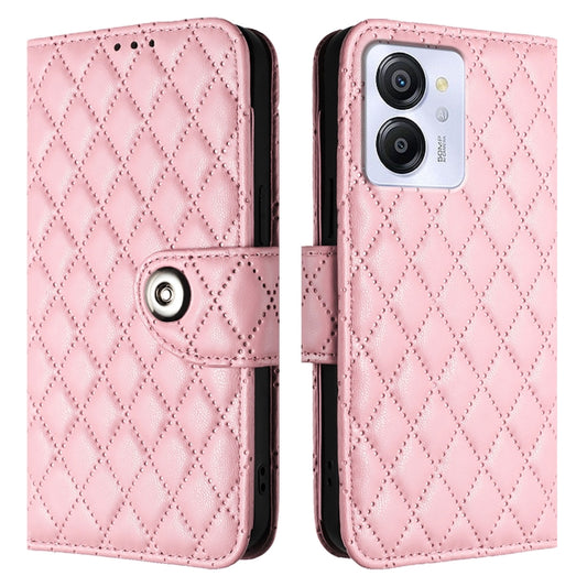 For Blackview Color 8 Rhombic Texture Flip Leather Phone Case with Lanyard(Pink) by buy2fix