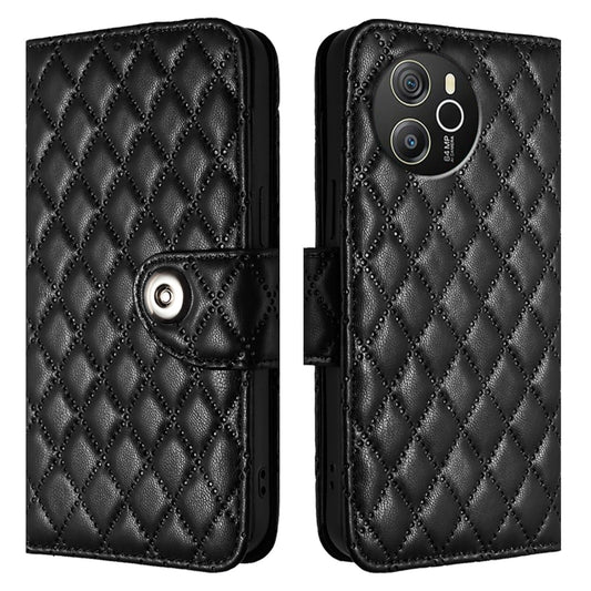 For Blackview Shark 8 Rhombic Texture Flip Leather Phone Case with Lanyard(Black) by buy2fix