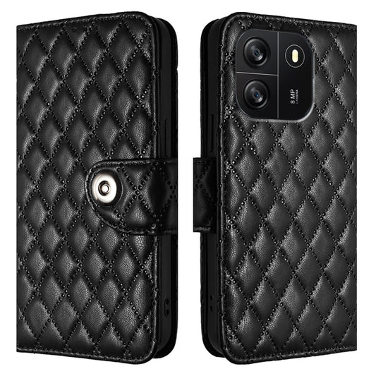 For Blackview Wave 6C Rhombic Texture Flip Leather Phone Case with Lanyard(Black) by buy2fix