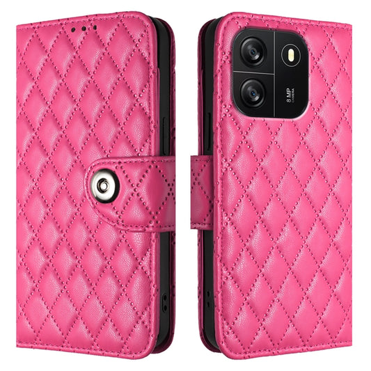 For Blackview Wave 6C Rhombic Texture Flip Leather Phone Case with Lanyard(Rose Red) by buy2fix