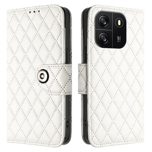 For Blackview Wave 6C Rhombic Texture Flip Leather Phone Case with Lanyard(White) by buy2fix