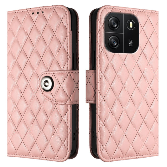 For Blackview Wave 6C Rhombic Texture Flip Leather Phone Case with Lanyard(Coral Pink) by buy2fix