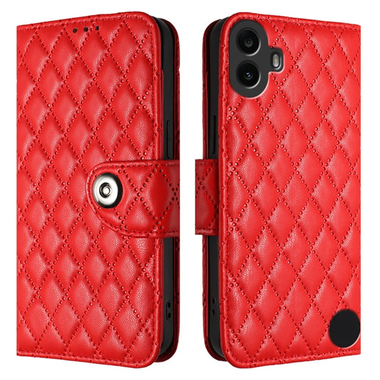 For Nothing CMF Phone 1 Rhombic Texture Flip Leather Phone Case with Lanyard(Red) - More Brand by buy2fix | Online Shopping UK | buy2fix