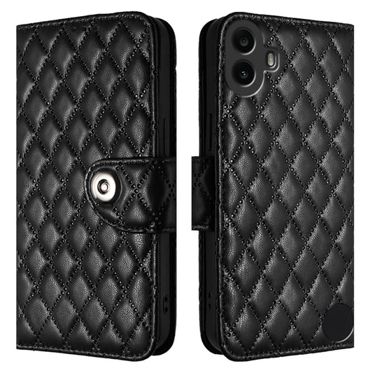 For Nothing CMF Phone 1 Rhombic Texture Flip Leather Phone Case with Lanyard(Black) - Nothing Cases by buy2fix | Online Shopping UK | buy2fix