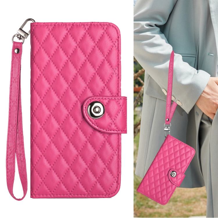 For Nothing CMF Phone 1 Rhombic Texture Flip Leather Phone Case with Lanyard(Rose Red) - Nothing Cases by buy2fix | Online Shopping UK | buy2fix