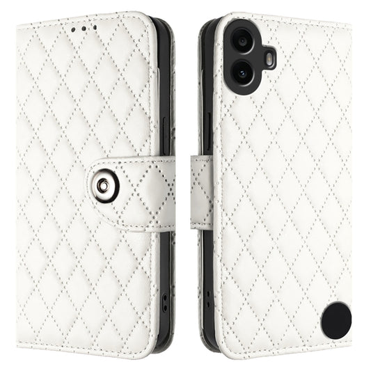 For Nothing CMF Phone 1 Rhombic Texture Flip Leather Phone Case with Lanyard(White) - Nothing Cases by buy2fix | Online Shopping UK | buy2fix