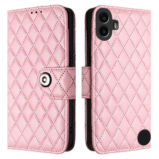 For Nothing CMF Phone 1 Rhombic Texture Flip Leather Phone Case with Lanyard(Pink) - Nothing Cases by buy2fix | Online Shopping UK | buy2fix