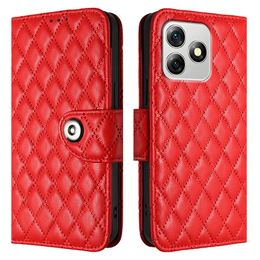 For Ulefone Note 18 Ultra Rhombic Texture Flip Leather Phone Case with Lanyard(Red) by buy2fix