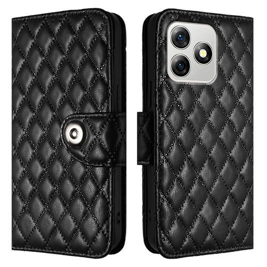 For Ulefone Note 18 Ultra Rhombic Texture Flip Leather Phone Case with Lanyard(Black) by buy2fix