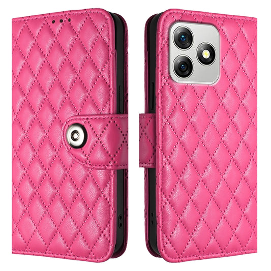 For Ulefone Note 18 Ultra Rhombic Texture Flip Leather Phone Case with Lanyard(Rose Red) by buy2fix